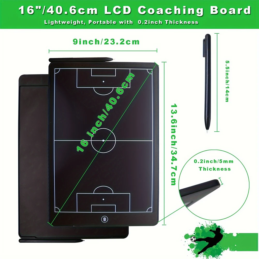 16 Inch LCD Electronic Football Coach Board with Pen Strategy Marker Board for Football Coach Marker Training Writing Tablet