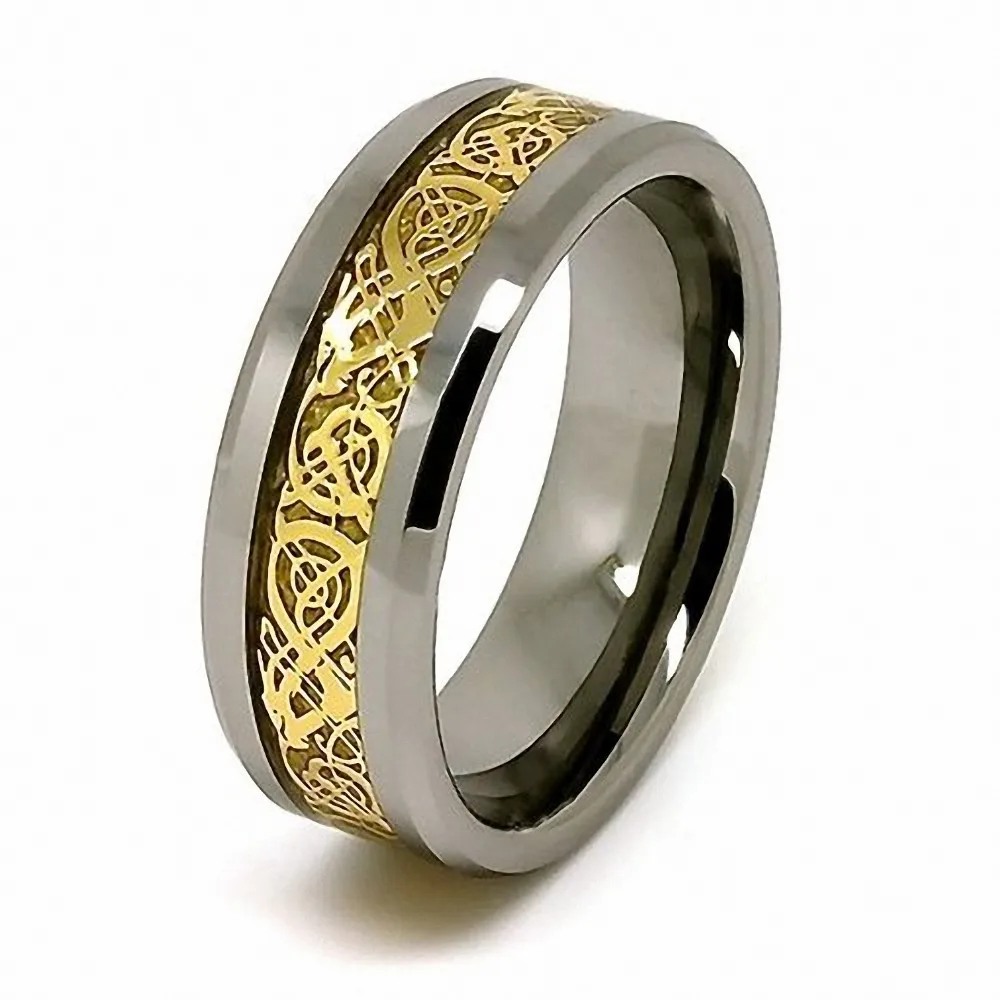 8mm-Tungsten-Ring-Celtic-Dragon-Gold-Inlay-Comfort-Fit-Wedding-Band-Polished-Finish