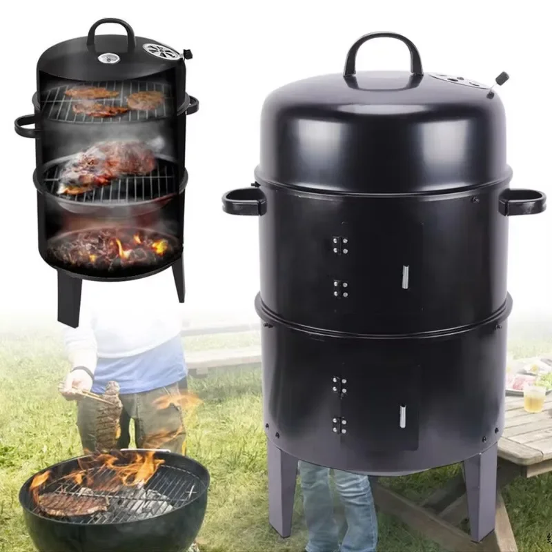 Schmoren, Rauchen, Grillen, 3-in-1-Grillofen, multifunktionaler geräucherter Grill, 2-lagiger tragbarer Outdoor-Grill, für Fleischfutter – Detail 3