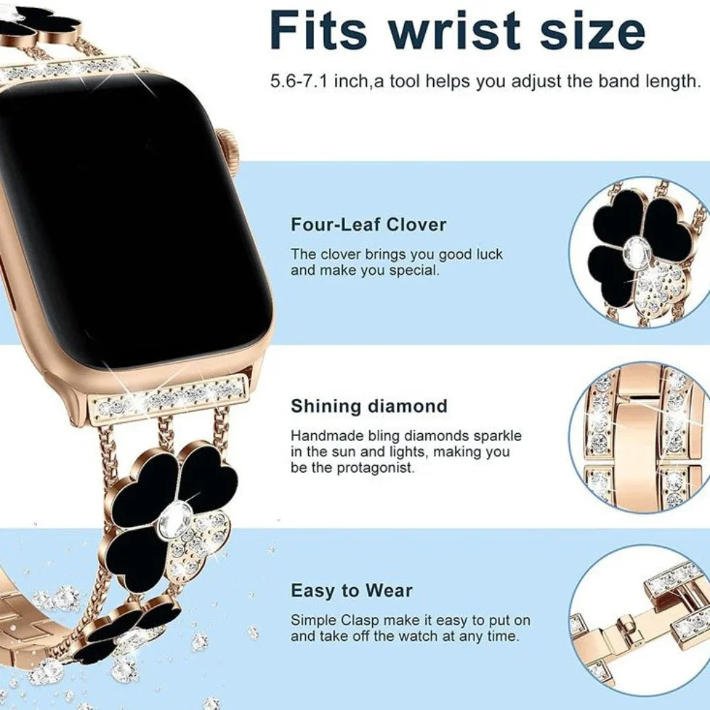 Fashionable Triple Leaf Stainless Steel Metal Bracelet Strap for Apple Watch Band 38 40 41 42 44 45mm iWatch SE Series 7 6 5