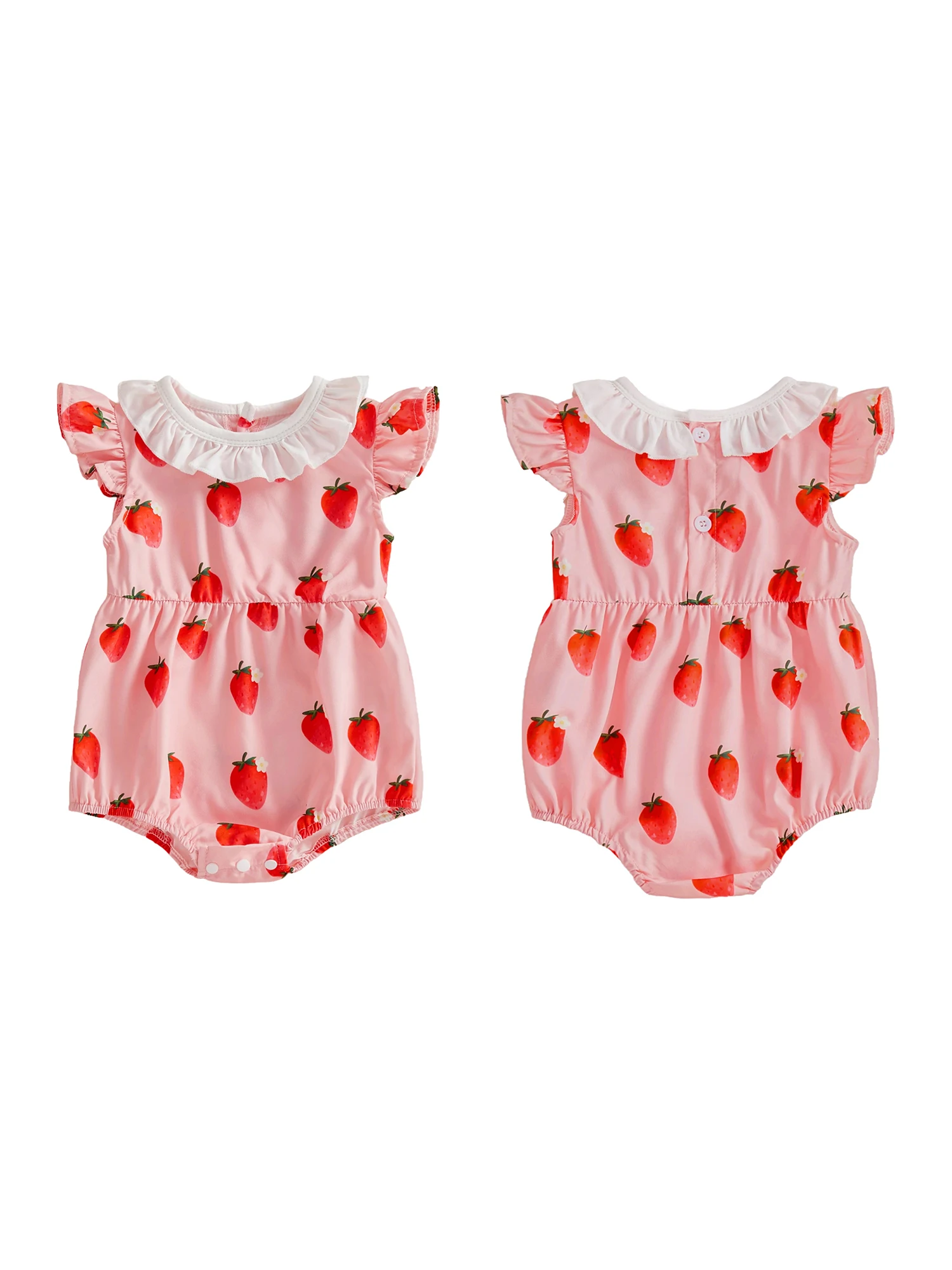 Toddler Girls Floral Print Ruffle Sleeve Romper Round Neck Cotton Jumpsuit Summer Outfit for Playtime and Parties