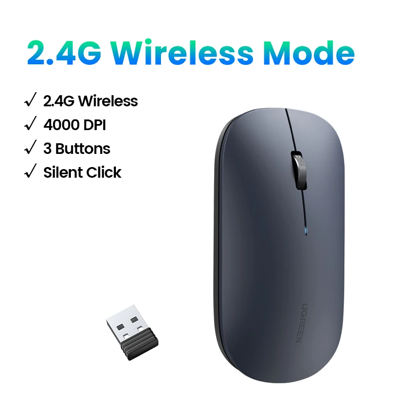 Souris Sans Fil Rechargeable Bluetooth/2.4G - Silencieuse, Ergonomique, Pour PC, Mac, Tablette - Gris, Avec Récepteur USB
