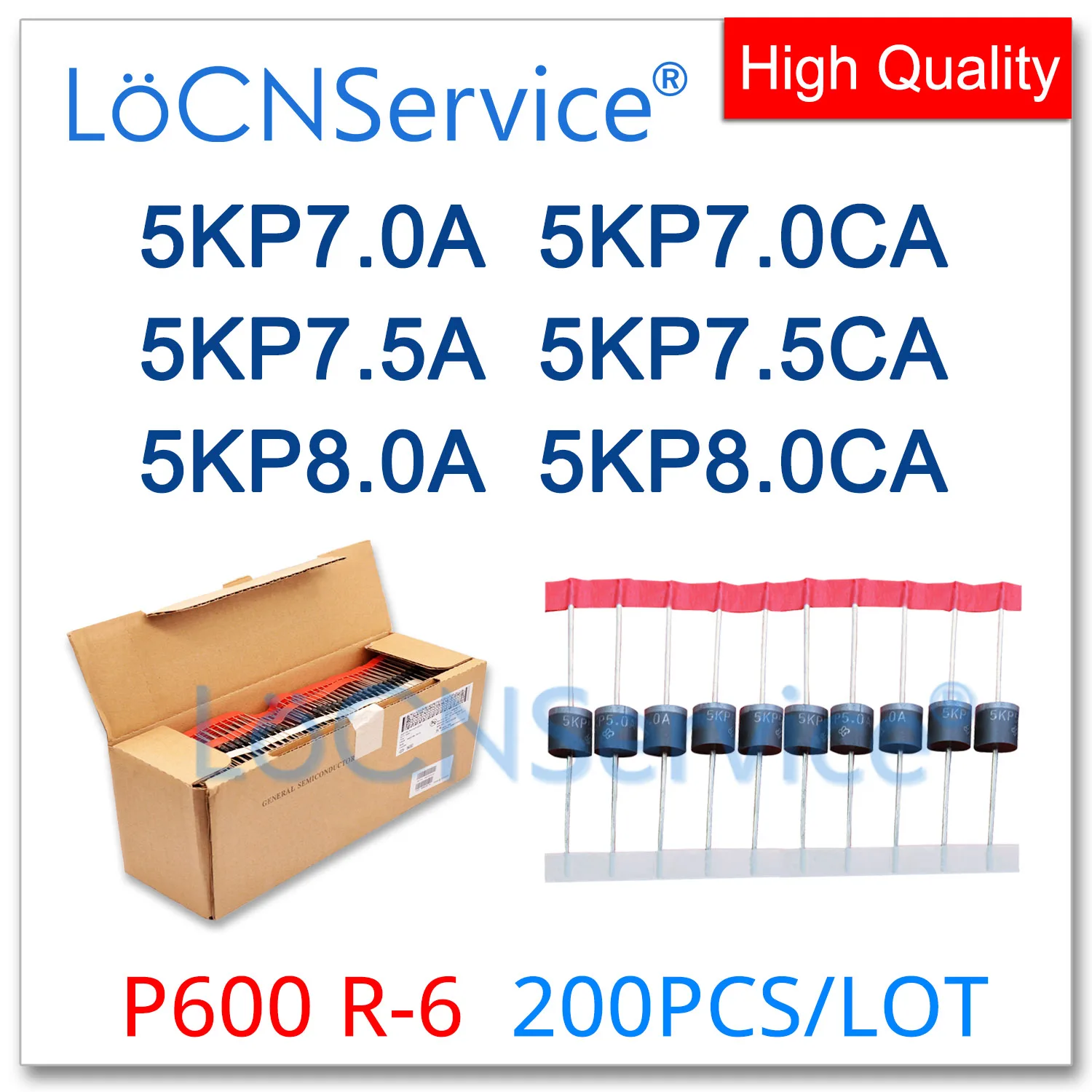 

LoCNService 200PCS 5KP7.0 5KP7.0A 5KP7.0CA 5KP7.5 5KP7.5A 5KP7.5CA 5KP8.0 5KP8.0A 5KP8.0CA P600 R-6 TVS Diode High quality 5KP