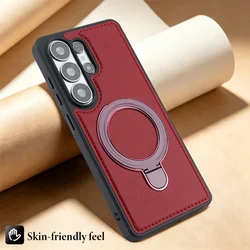 Elegant PU Leather Phone Case with Holder - Luxury Design Cover - Galaxy S23+ (Wine red)