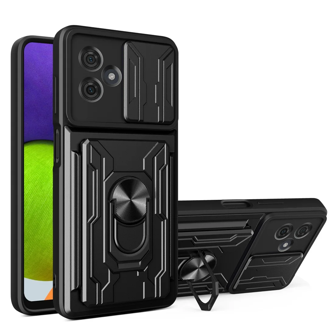 Sleek Protective Moto G Phone Case with Camera Cover, Card Holder, and Kickstand