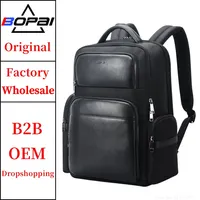 BOPAI Wholesale Bopaihandmade Debossed Traveler Men 15.6 Inch Laptop Cowhide Impermeavel Charging Business Backpack Multi-pocket 1