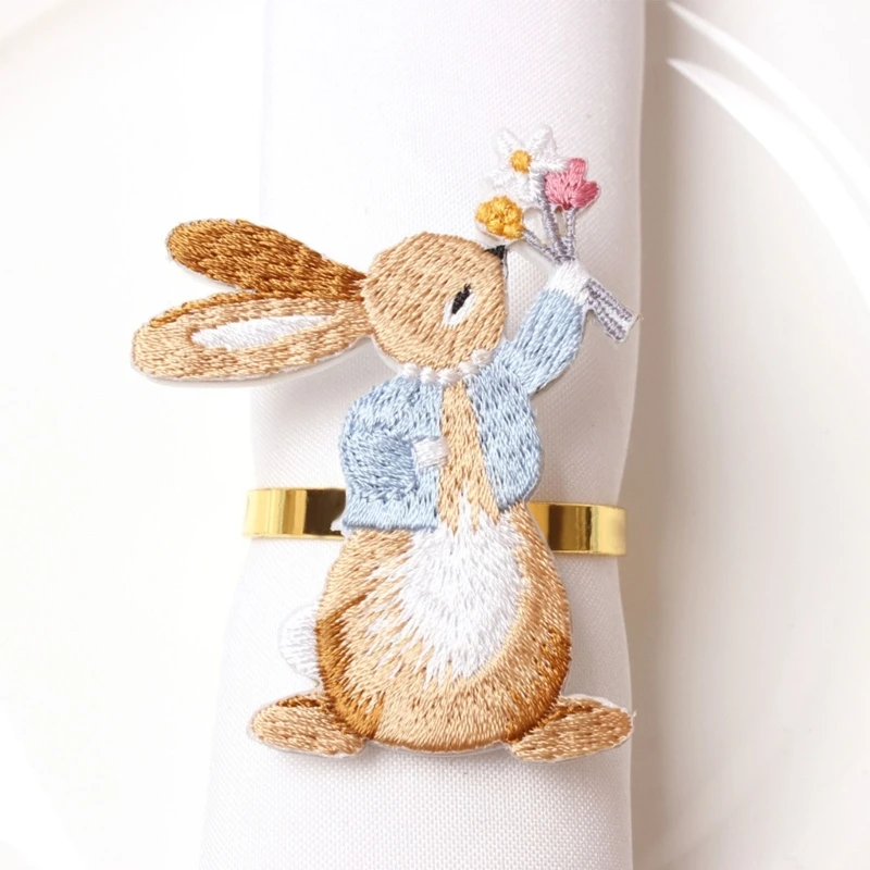 Rabbit Pattern Easter Napkin Rings Candlelight Dinner Napkin Buckle Dinner Tables Decors Easter Banquet Party 3 Pcs