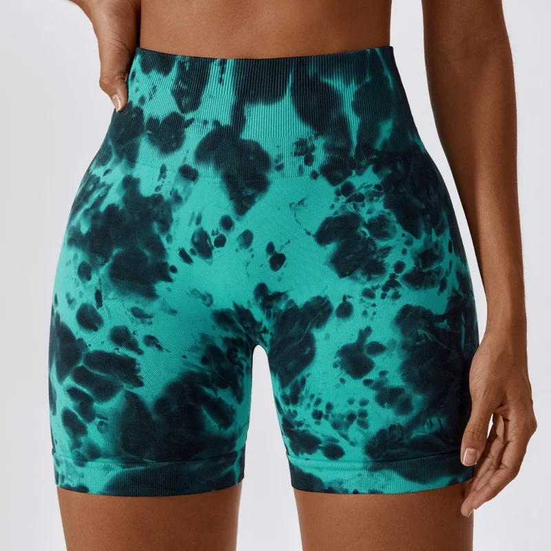 Tie-Dyed Seamless Yoga Shorts High Waist Hip Lift Fitness Pants Belly Contracting Slim Fit Sports Shorts Women7356