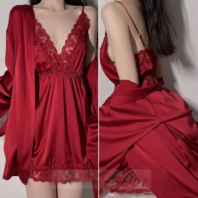 Nuisette transparente rouge en dentelle avec culotte - Mille et une Nuisette