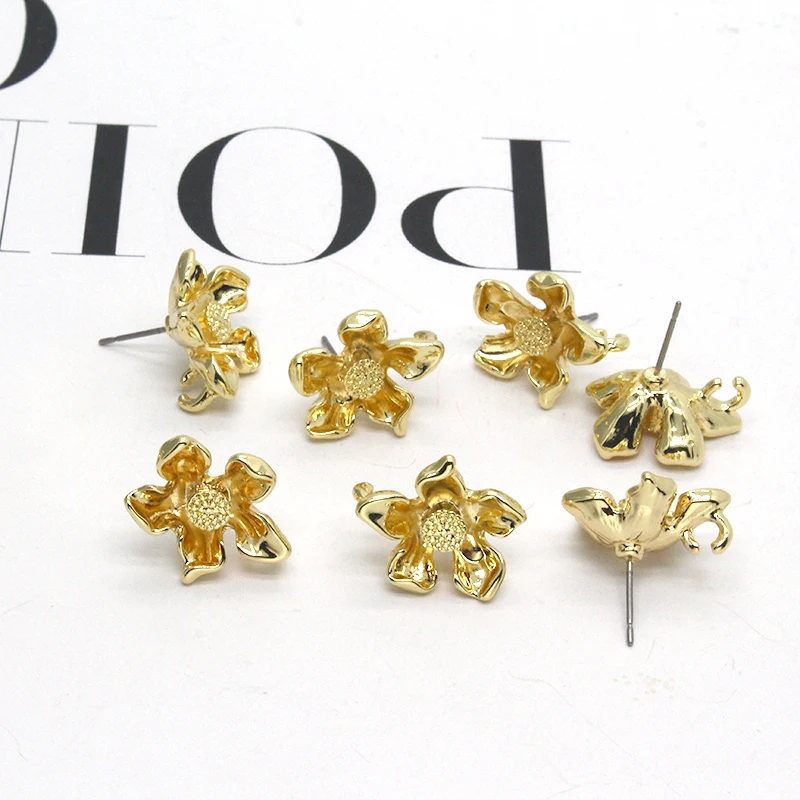 

10pcs/pack Gold Flower Earring Connector Findings With Hole Diy Earring Pendant Charm Connectors Base Jewelry Accessory Z03