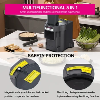 Lecon Chef 3 in 1 Electric Food Processor Vegetable Dicer Chopper Potato Cutter Onion Slicer with 3 Stainless Steel Blades 3