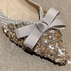 2024 New Sweet Woman Pointed Toe Bowknot Kawaii Elegant Sequins Female Flats Black Bling Rhinestone Versatile Mary Jane Shoes 6