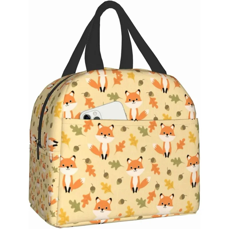 

Cartoon Fox Leaves Tote Bag Women Men Box Insulated Lunch Container For Office Work School