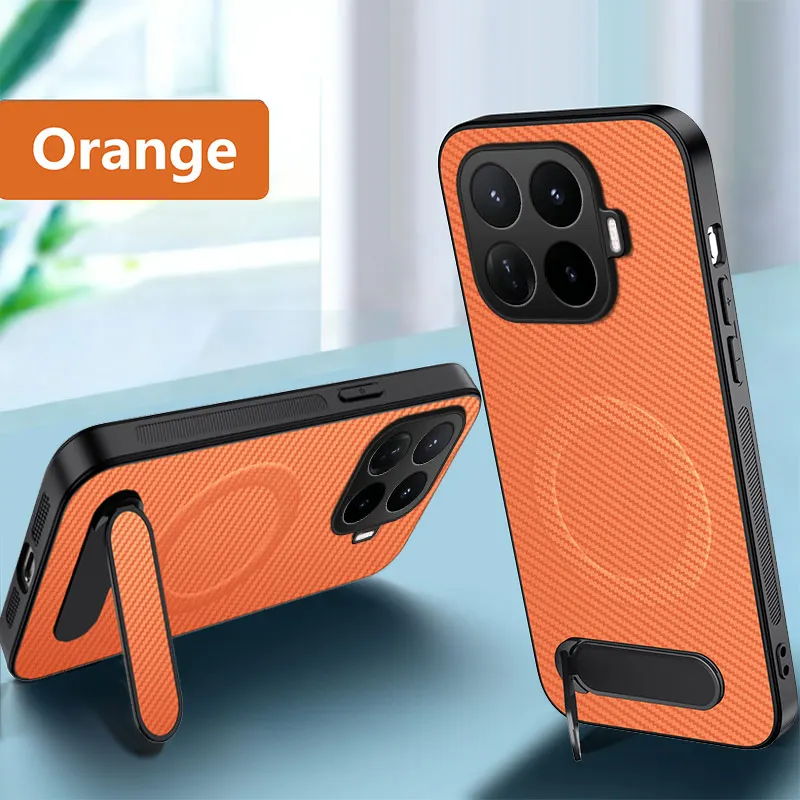 Carbon Fiber Texture Magnetic Bracket Phone Case with Wireless Charging Functionality