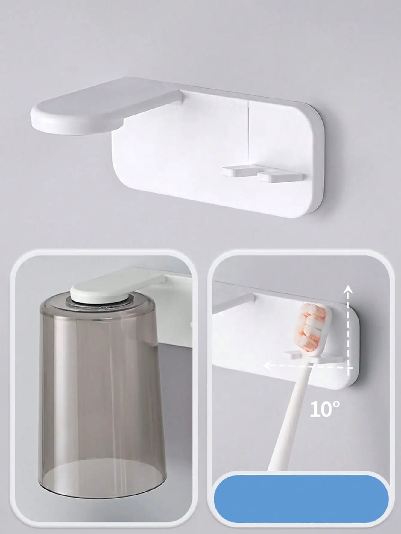 1/2 Magnetischer Mundspülbecher mit umgekehrter Halterung, kann ohne Bohren im Schrank aufbewahrt werden, einfache Zahnbürste für zwei Personen_voghion.com