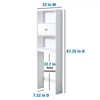 Over-The-Toilet Bathroom Space Saver Storage Cabinet, 3 Shelves, White 2
