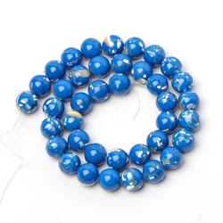 Natural Trochus Shell Turquoise Round Beads 4 - 12mm - Blue and Pink Loose Beads for DIY Jewelry and Bracelet Making, 15 Strand (Blue)