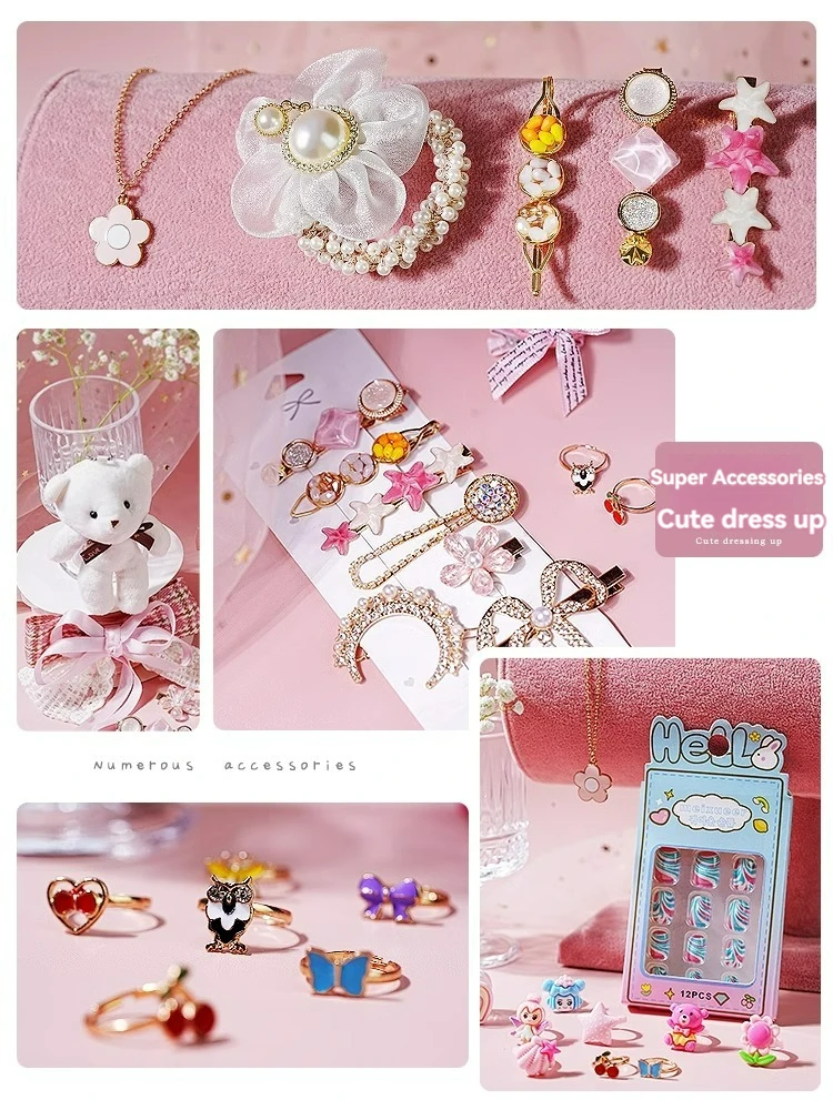 JOVOW Princess Jewelry Set Girl Hair Accessories Storage Box Princess Exquisite Hair Accessories Gift Box Girl Toy Birthday Gift