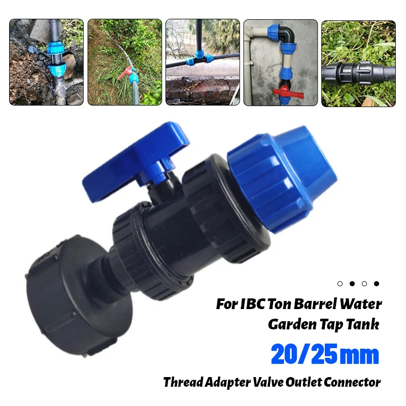 

20/25mm IBC Ton Barrel Join Head Faucet Tank Tap With Valve Adapter Joint Water Pipe Connection Garden Irrigation Agricultural