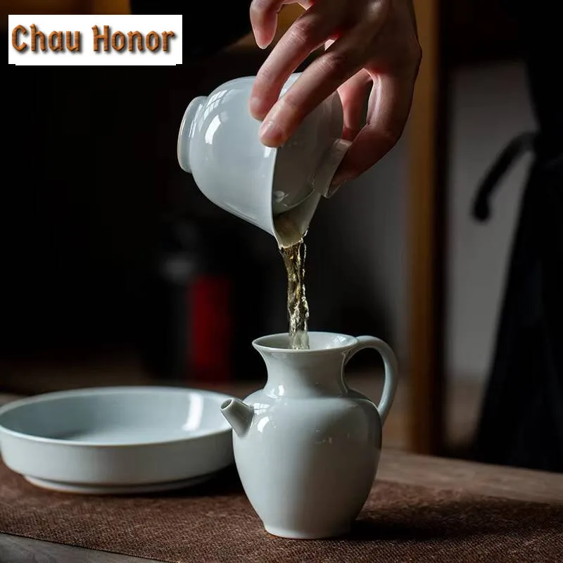 150ml Antique Misty Blue Glazed Porcelain Hand Grab Gaiwan Boutique Tea Tureen Tea Maker Cover Bowl Tea Services Supplies Gift