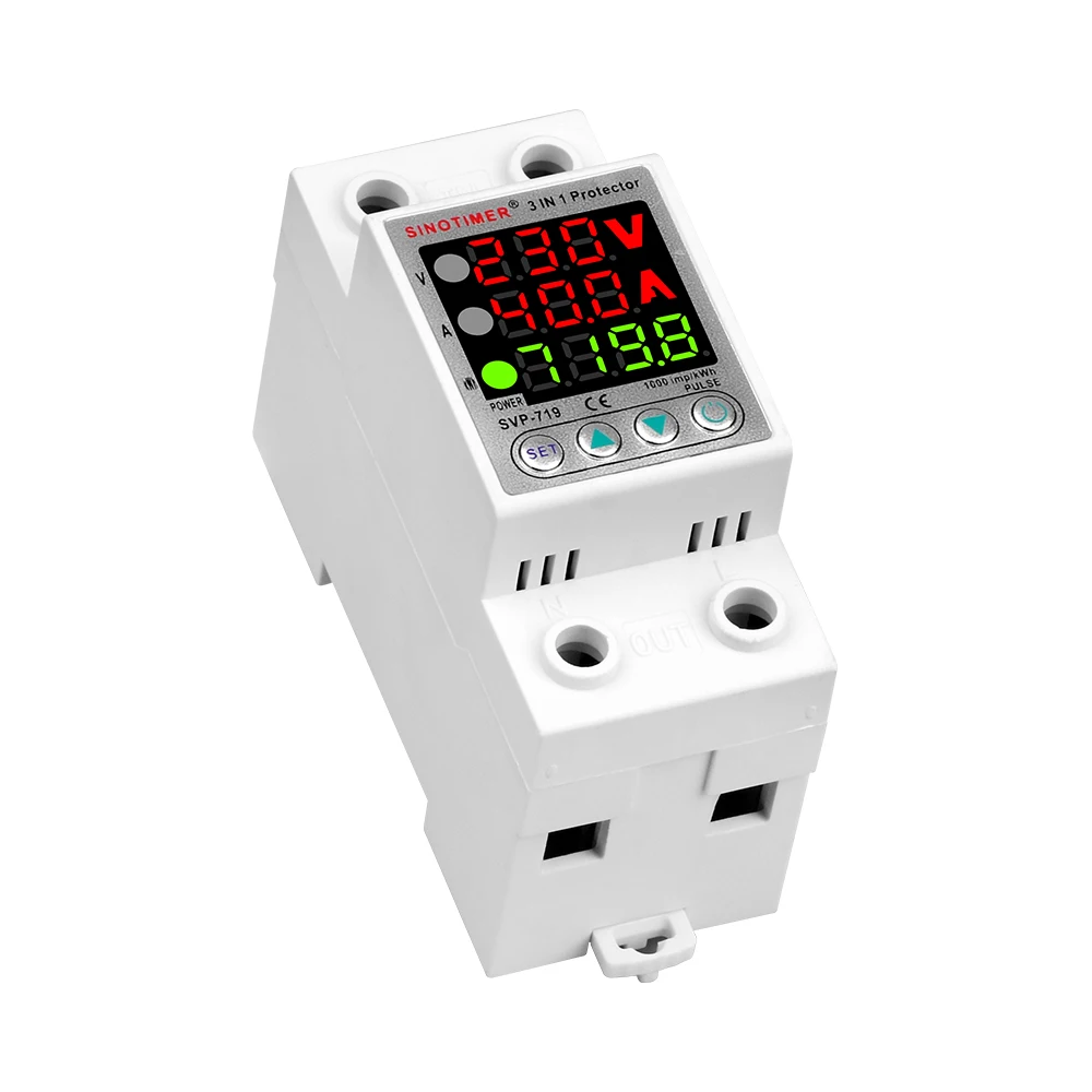 35mm Din Rail LED Display Adjustable Over Voltage Current and Under Voltage Protective Device Protector Relay 40A 63A 220V 230V For circuit breaker voltage protector relay voltage protector over voltage protector voltage relay