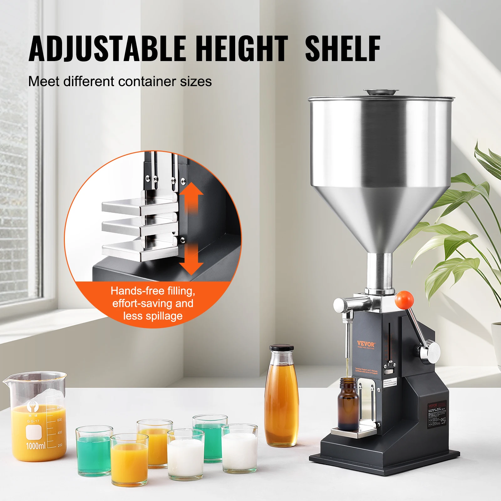 SucceBuy A03 5-50ml/5-100ml Manual Liquid Filling Machine Paste Bottle Filler Adjustable with Hopper for Juice Shampoo Honey 4