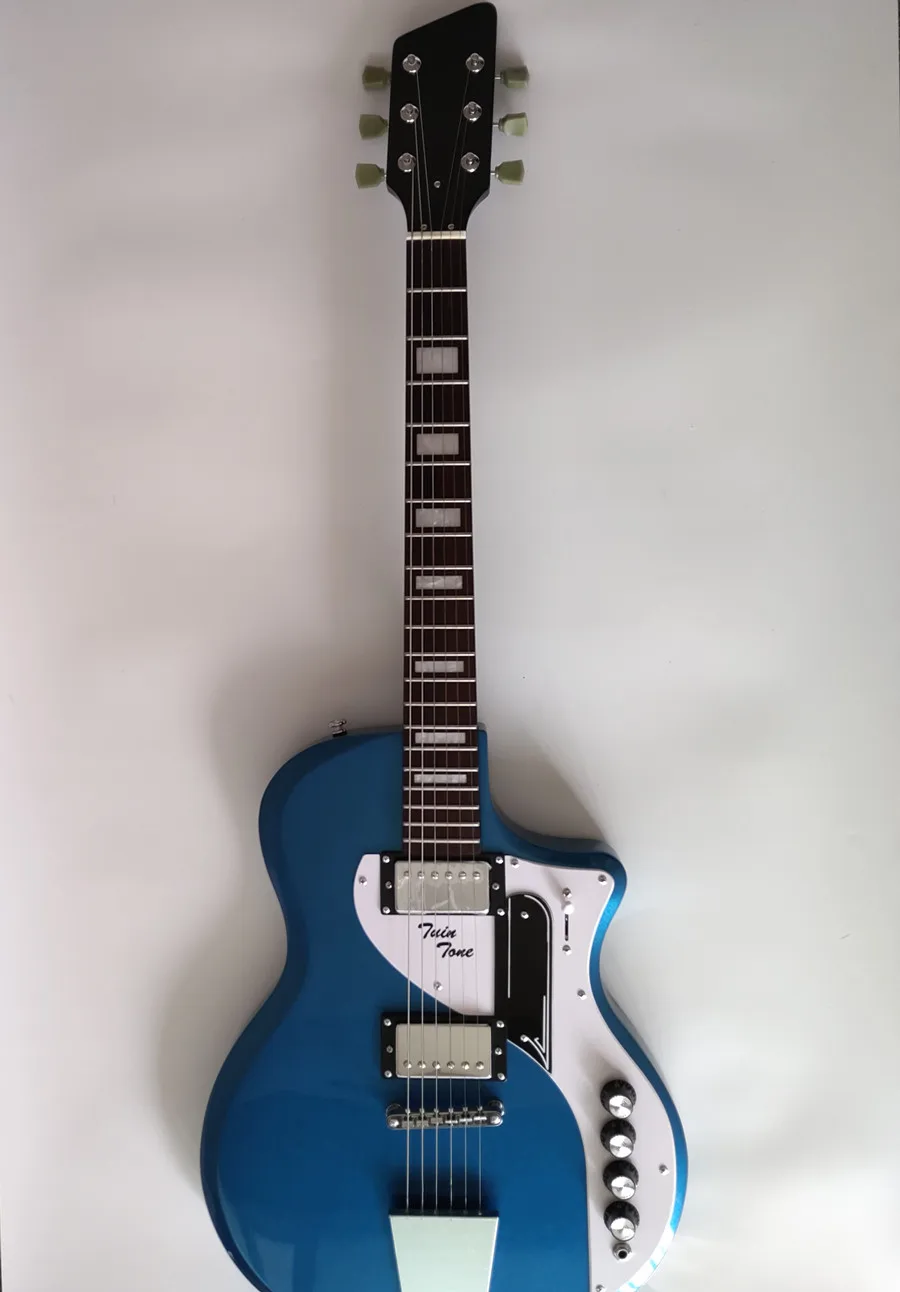 Electric Guitar 6 string rosewood fingerboard blue body basswood white pickguard black neck maple CR 2V2T