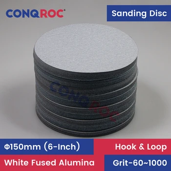 100PCS 150mm (6-Inch) Sanding Discs – White Fused Alumina Hook & Loop Dry Sandpaper | Grit 60–1000 for Wood, Metal & Auto Polishing 1