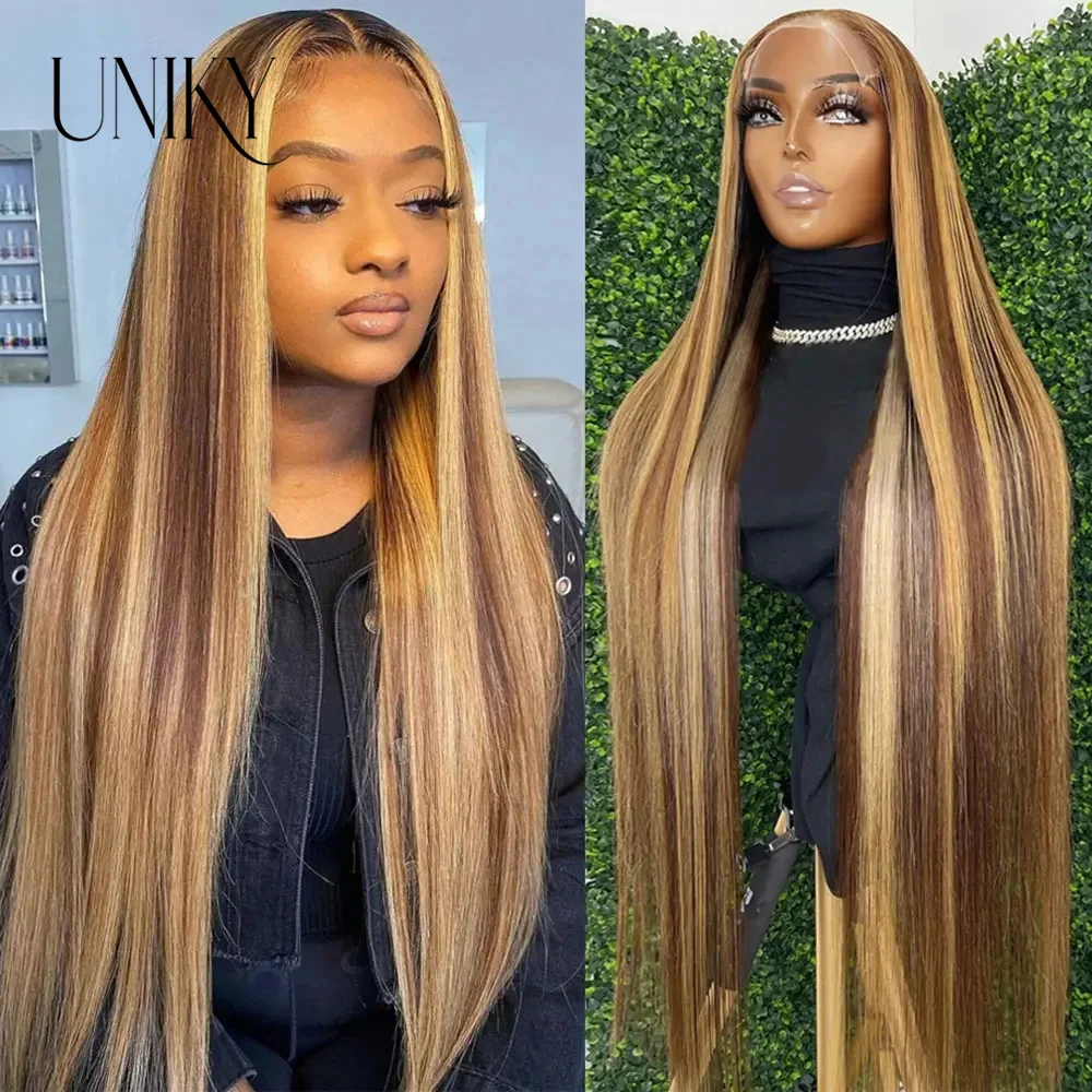 Highlight Brown Straight Lace Front Wig Human Hair Wigs For Women Lace Closure Wig Pre Plucked Honey Blonde Colored Cheap Wigs