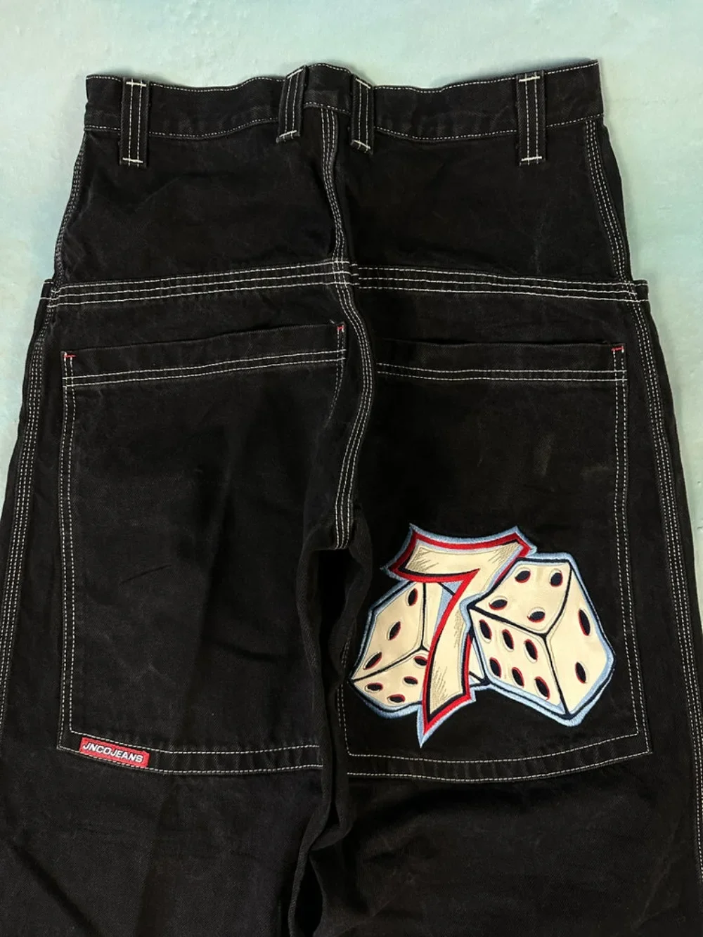 

Streetwear JNCO Jeans Y2K Mens Harajuku Hip Hop Lucky Dice Graphic Baggy Jeans Black Pants New Gothic High Waist Wide Trousers