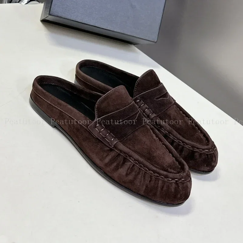 Women Fashion Slippers Top Quality Suede Leather Summer Slip on Flats Slides Casual Loafers Concise Walking Shoes Size 35-40 1