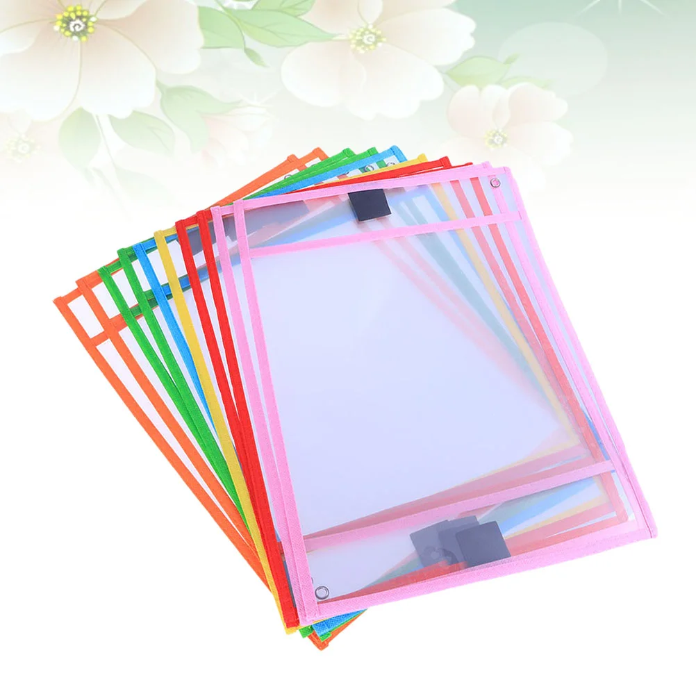 

Reusable Dry Erase Pockets Assorted Colors Stationery for Office School with Pen Case PVC Transparent Write and Wipe