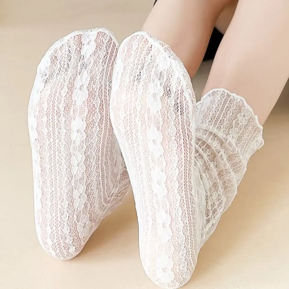 

Mesh Elastic Thin Wearproof Spring and Summer Flower Print Hosiery Cotton Korean Lace Socks Women Translucent Socks