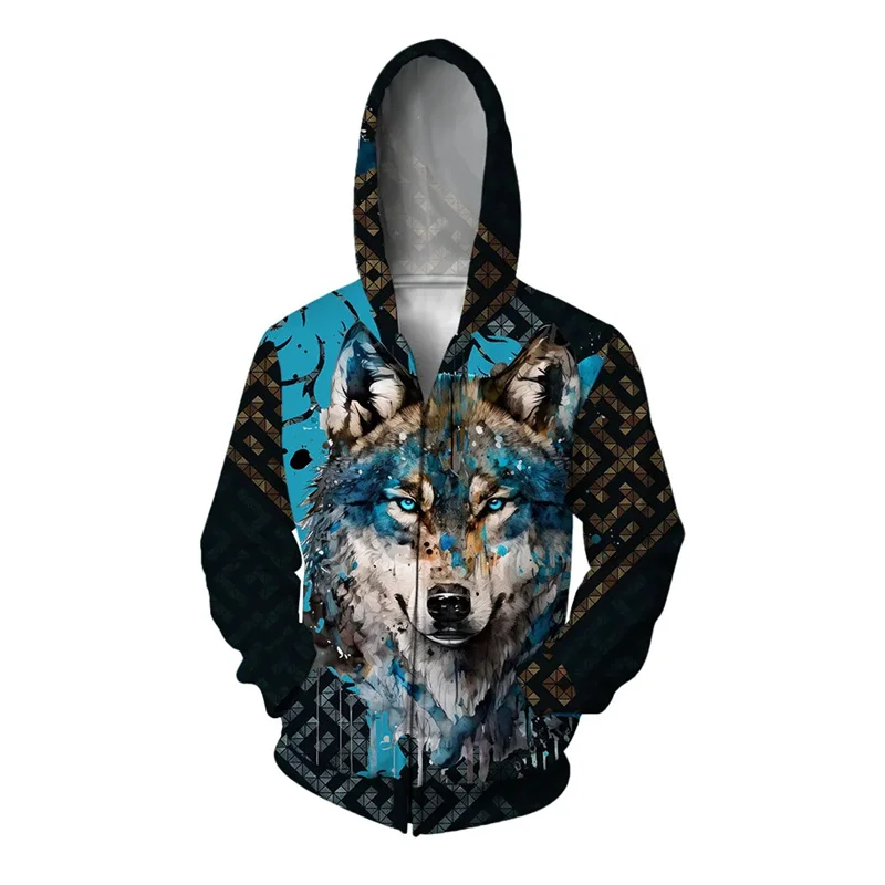 thumbnail image 1 of Sudadera con capucha con estampado 3D de mariposa, águila y lobo para hombre, sudadera con gráfico de demonio animal, sudadera holgada con cremallera, sudaderas cómodas, 1 of 4