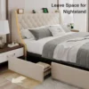 Upholstered King Size Bed Frame with 4 Storage Drawers, Platform Bed Frame with Wingback Headboard, Charging Station, Beige 6