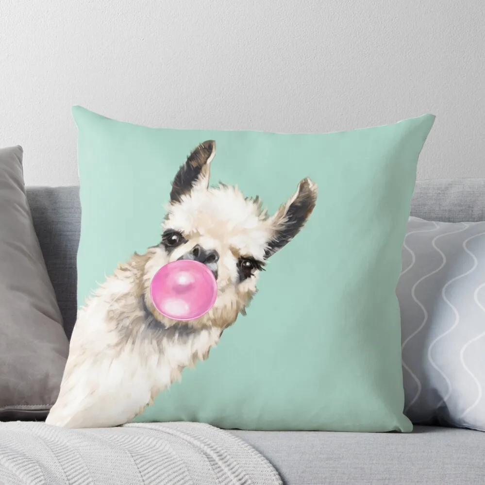 

Bubble Gum Sneaky Llama in Green Throw Pillow Cushions Home Decor ornamental pillows Christmas Pillowcase Pillow Case