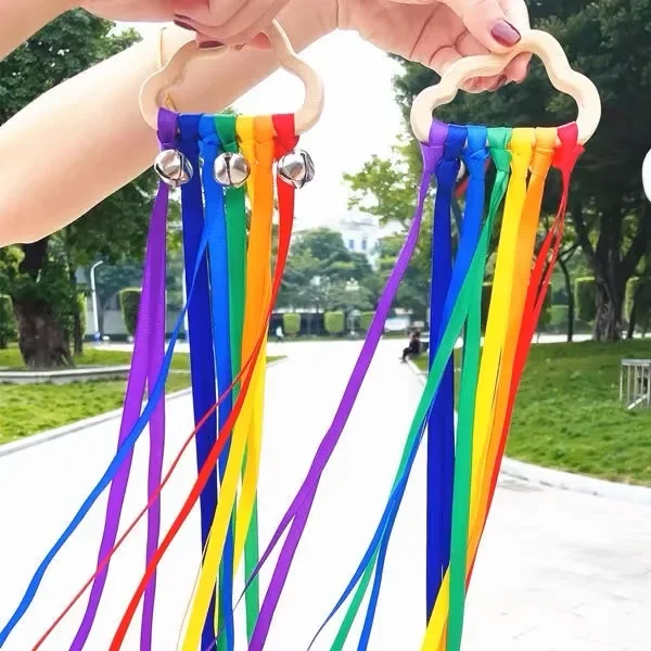 2pcs Kids Outdoor Toy Montessori Style Sensory Toy Running Dance Ribbon Ring BPA-free Newborn Upwards Develop Colour Recognition