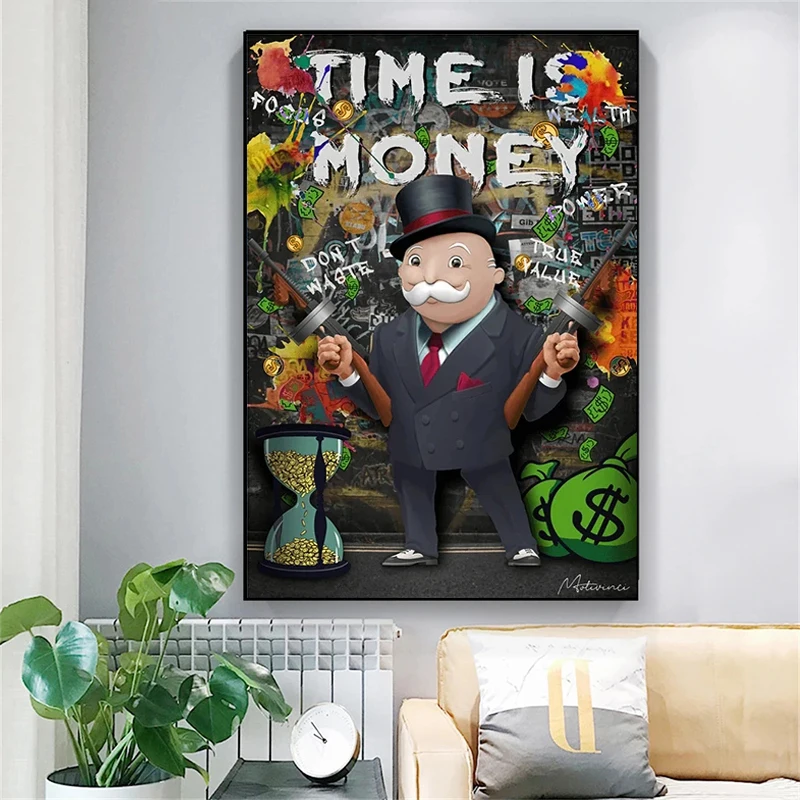 

Alec Монополия богатый человек плакат и печать деньги настенное Искусство граффити холст живопись абстрактные настенные картины Домашний Декор без рамки