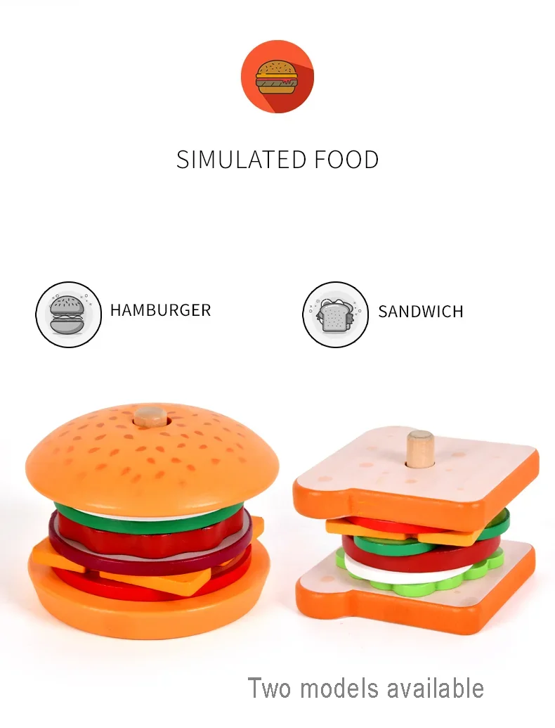 Juego de simulación de cocina para niños, juguetes de madera, sándwich de hamburguesa, juegos a juego de comida de simul