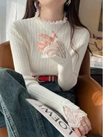 Autumn Winter Turtleneck Skinny Elastic Knitted Pullovers Women Solid Color Tops Female Long Sleeve Knit Patctwork Lace Sweater - Image 3