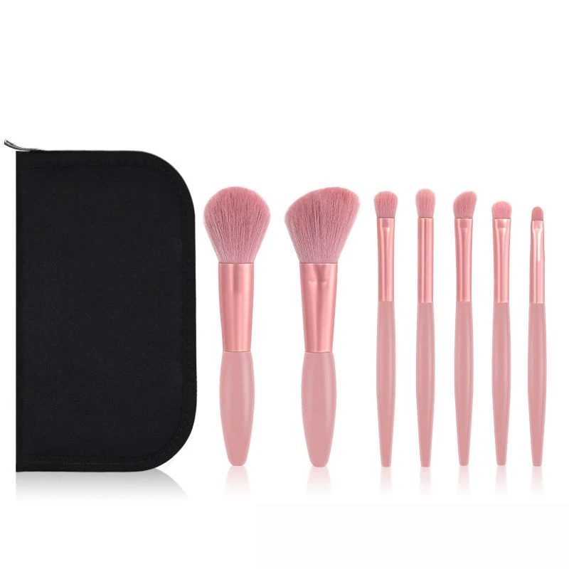 7pcs/set Travel Size Makeup Brushes set with bag Pink Portable short