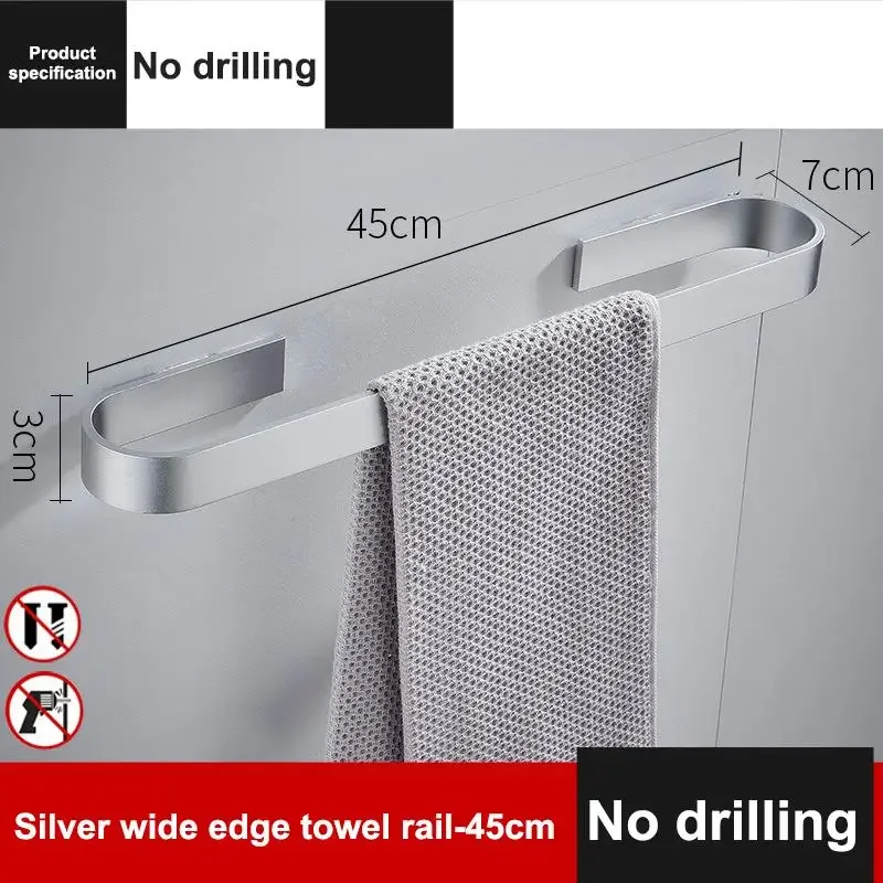 

Towel Holder Bathroom Towels Rack Hanger Black Silver Space Aluminum Wall Hanging Towel Bar Organizer Kitchen Storage Shelf