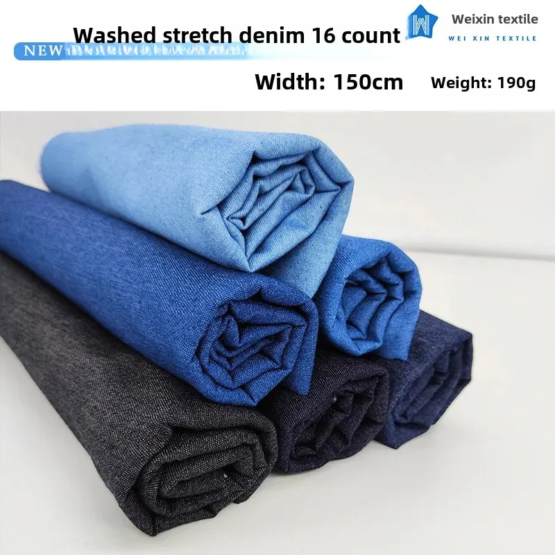 Washed Denim Fabric Elastic Slant Wash Blue Black Thin Denim Material for Clothing Mens Womens Kids Baby Clothing Accessories