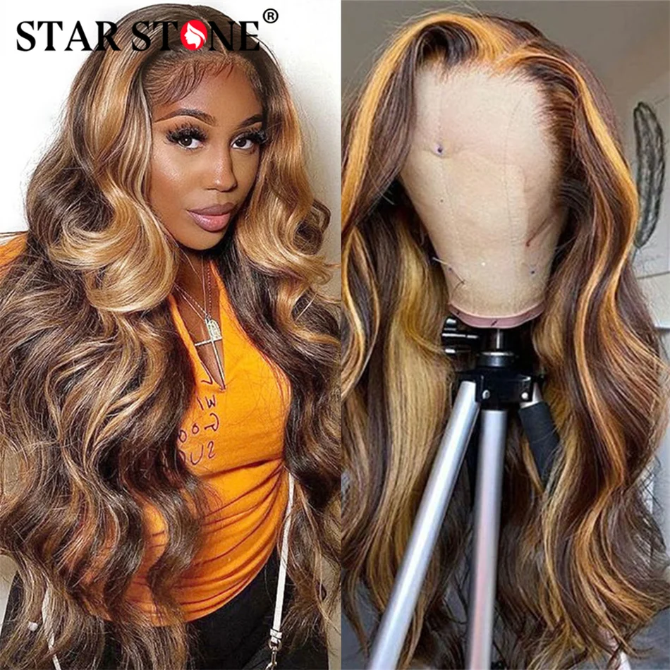 

Body Wave Highlight Wigs Human Hair 13x4 Ombre Blonde Honey Colored Lace Front Wig For Women PrePlucked Hairline Glueless Wig