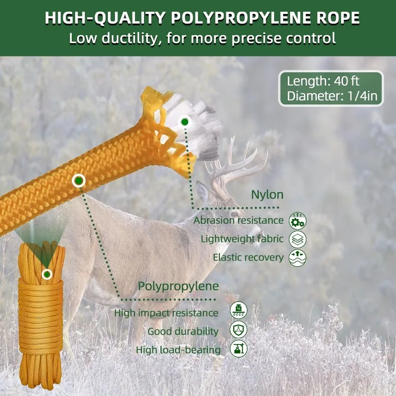 Deer Hanger Pulley Lift System Rated 700 Lbs Gambrel for Skinning with Wear-Resistant Tangle-Free Rope Deer Hunting Accessories