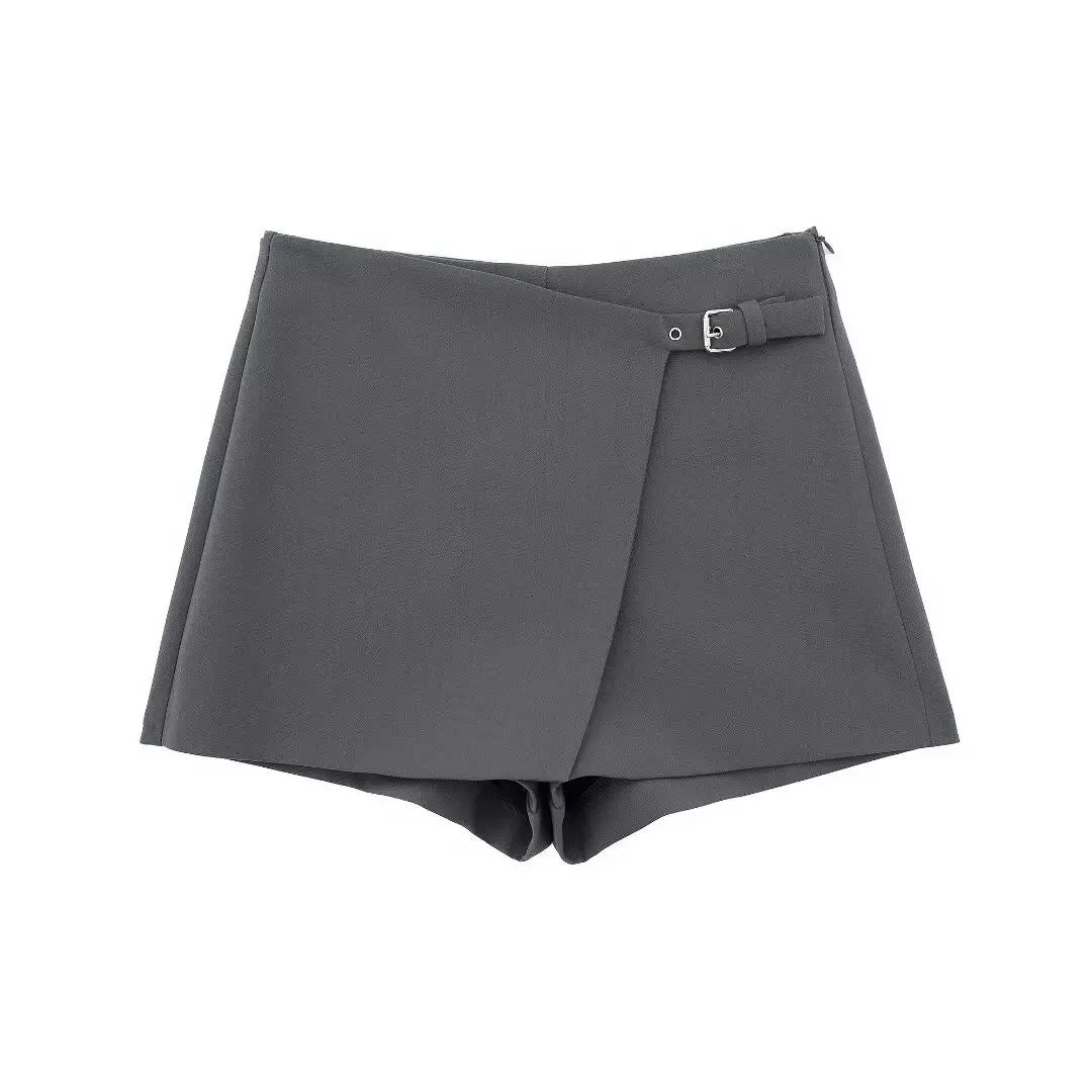 TRAF-Asymmetric Shorts Skirts with Tab for Women, High Waist, Side Zipper, Female Skort, Fashion