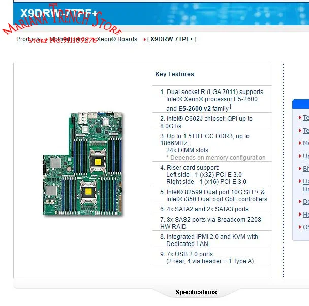 X9DRW-7TPF+ for Supermicro Motherboard LGA2011 Xeon Processor E5