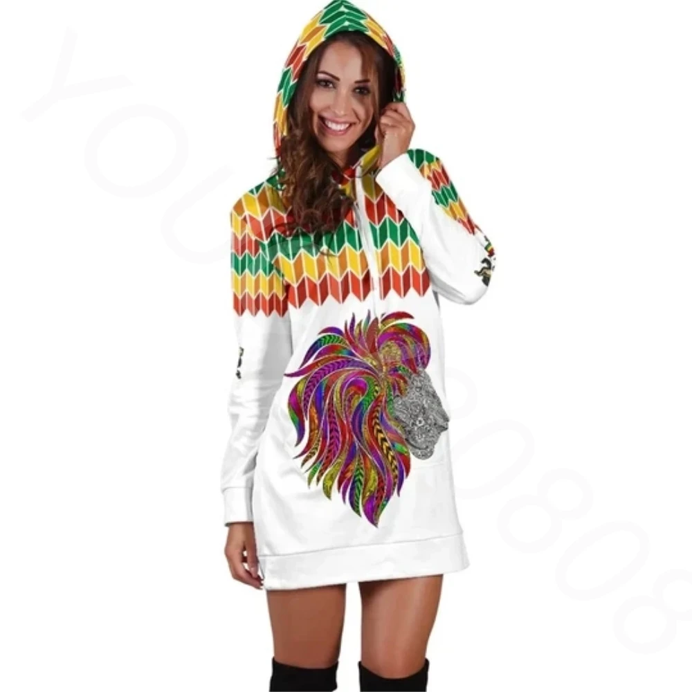 

Autumn Winter Ethiopian National Flag Aboriginal Tribe Retro 3D Print Harajuku Long Sleeve Slim Fit Casual Hoodie Dress