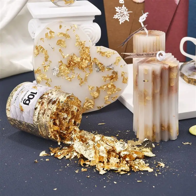 2Pcs Gold Flakes for Resin, Gold Foil Paper Gold Foil Flakes, Bottled Gold  Leaf Sheets Gold Foil Sheets for Food Dessert Decoration Gold Flakes for