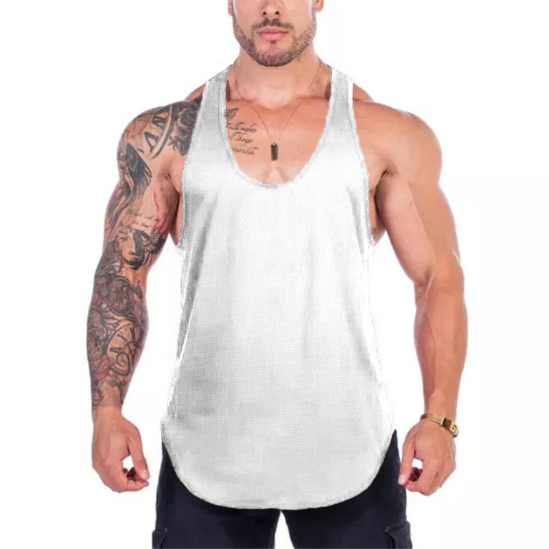 Summer Brand Gym Clothing Fitness Mens Tank Tops Breathable Mesh Bodybuilding Stringer Tanktop